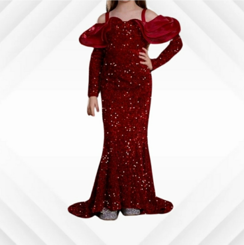 Girls sequin cold shoulder mermaid dress